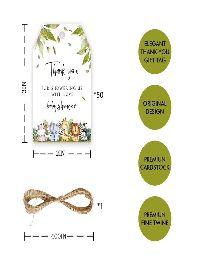 FORSHEEP 50pcs Jungle Safari Thank You Tags, Wild Animals Gift Tag with String for Jungle Birthday Party, Thank You Paper Tags for Birthday/Engagement Party Favors - Image 2